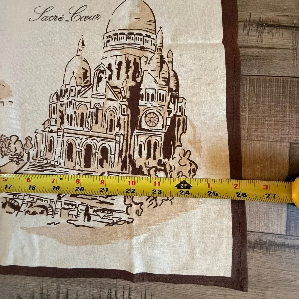 French Themed Tea Towel Brown Cream 20 X 18 France Cotton